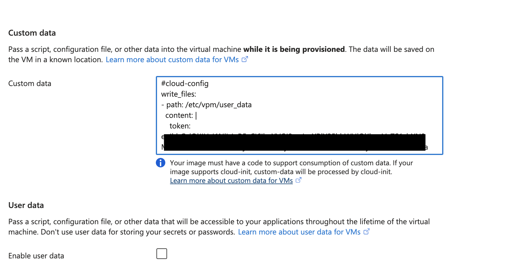 Figure: Configure VM User Data