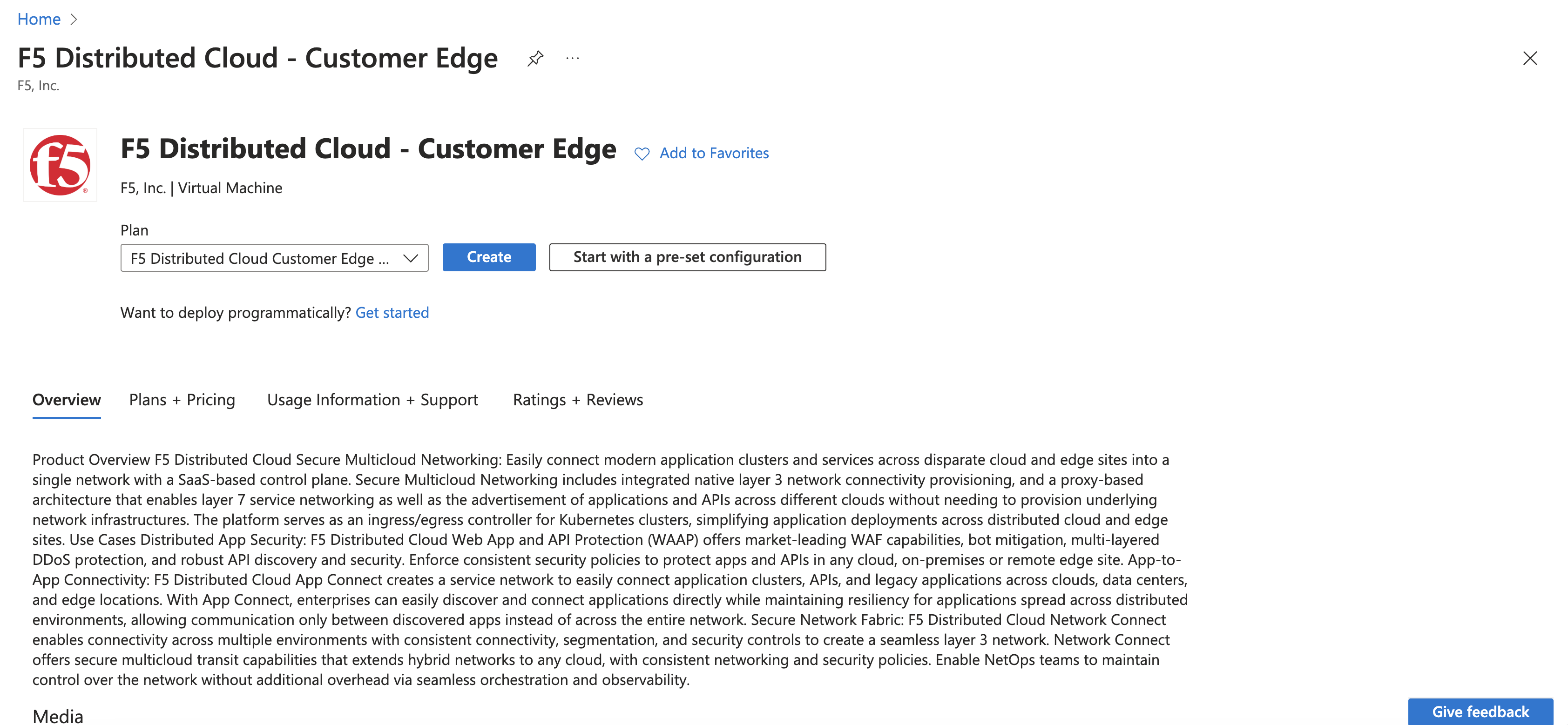 Figure: Create Instance VM - Azure Marketplace