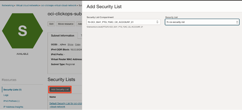 Figure: Select Custom Security List