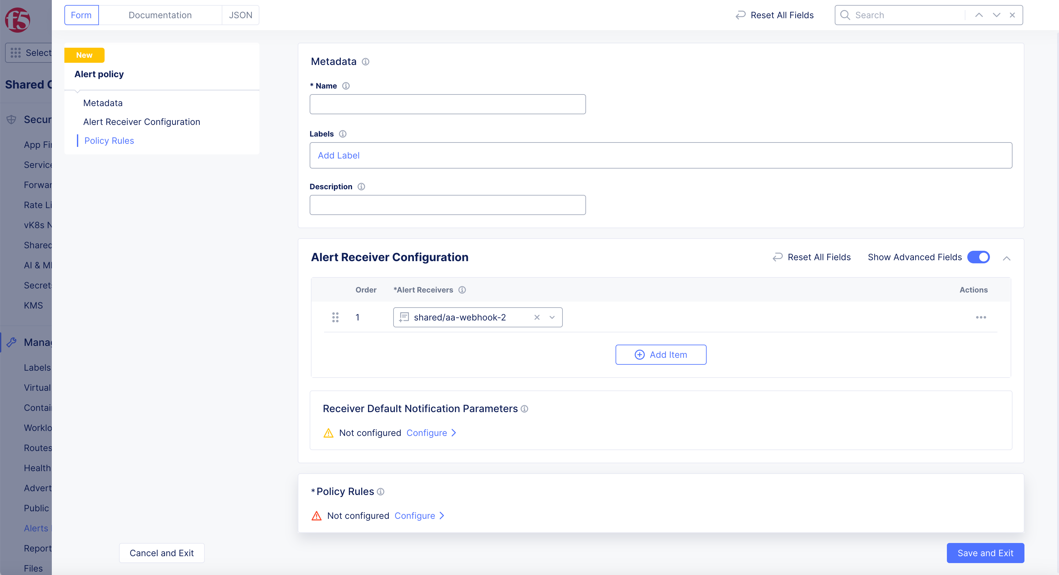Figure: Alert Policy Receiver