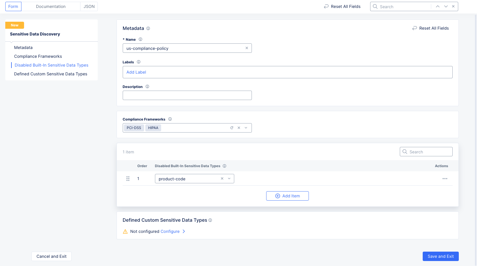 Figure: Disabled Sensitive Data Types